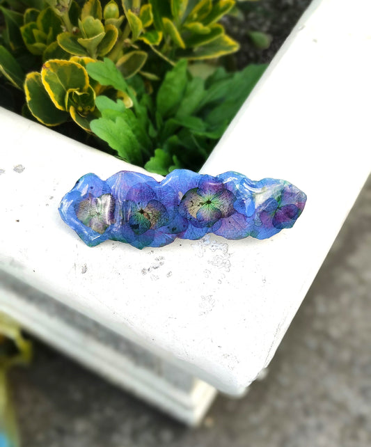 Шнола за коса с хортензия в синьо-лилаво