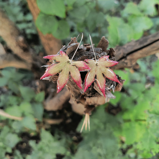 Обеци от кленови листенца в зелено